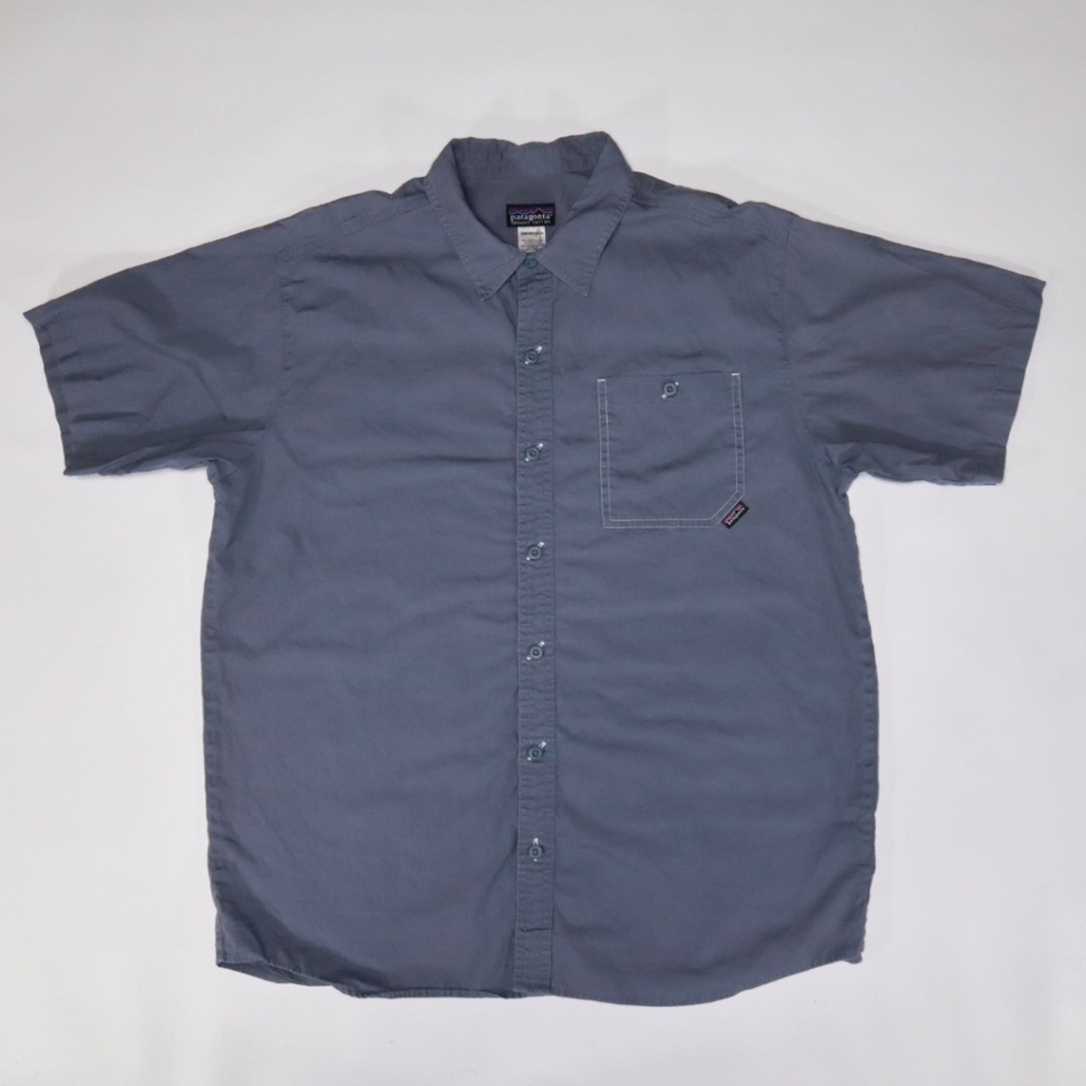 Patagonia Mens Large Gray All-Wear Organic Cotton Button Up Short Sleeve Shirt